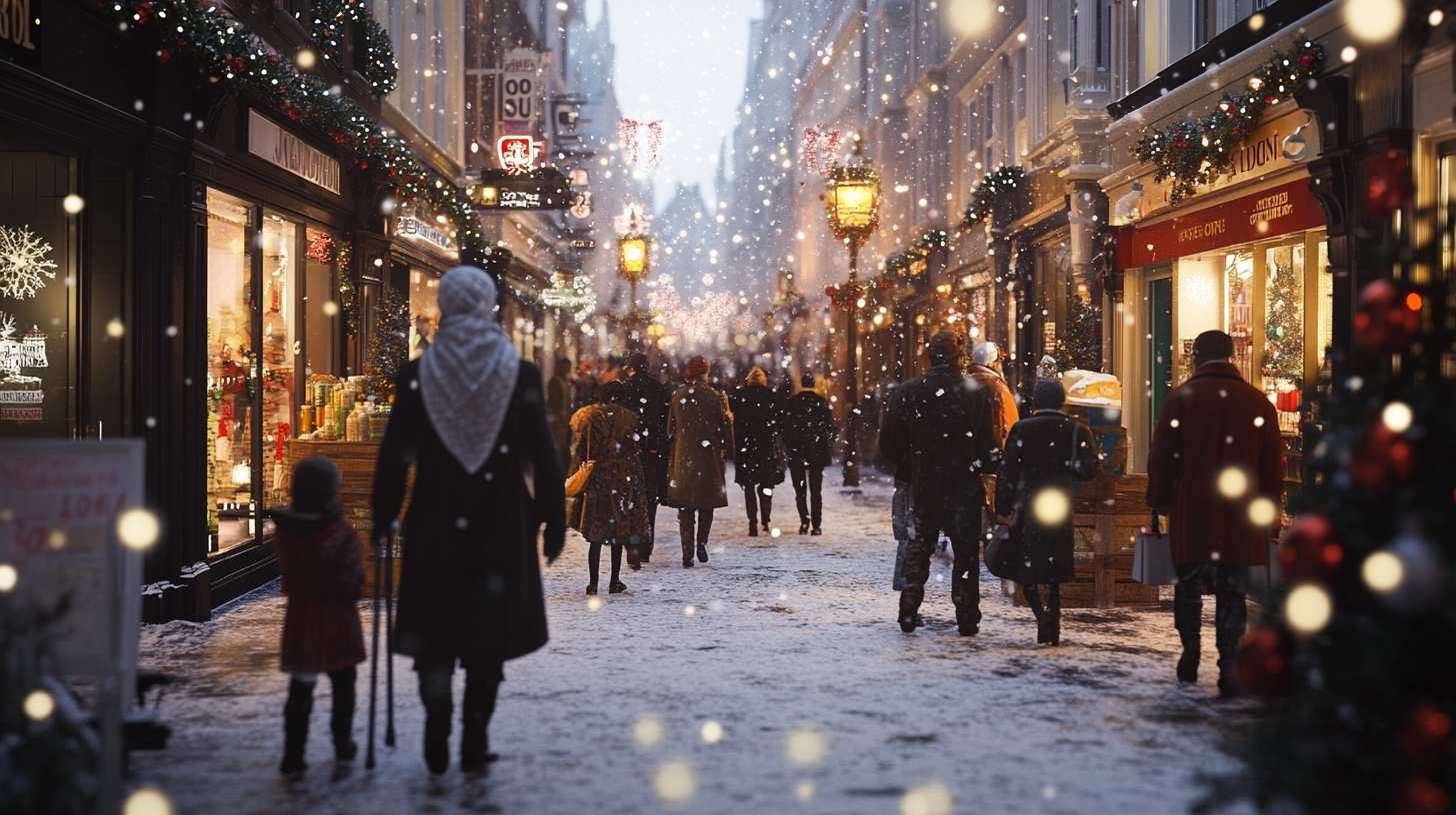 A Festive Christmas Scene on a London Street