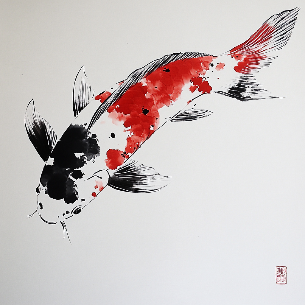 A Floating Koi Fish in Picasso-inspired Art