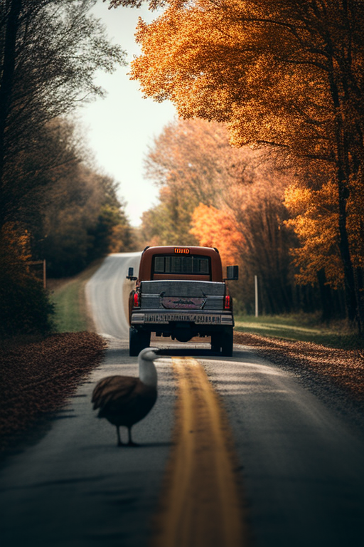 A Ford truck carrying a giant Thanksgiving turkey.