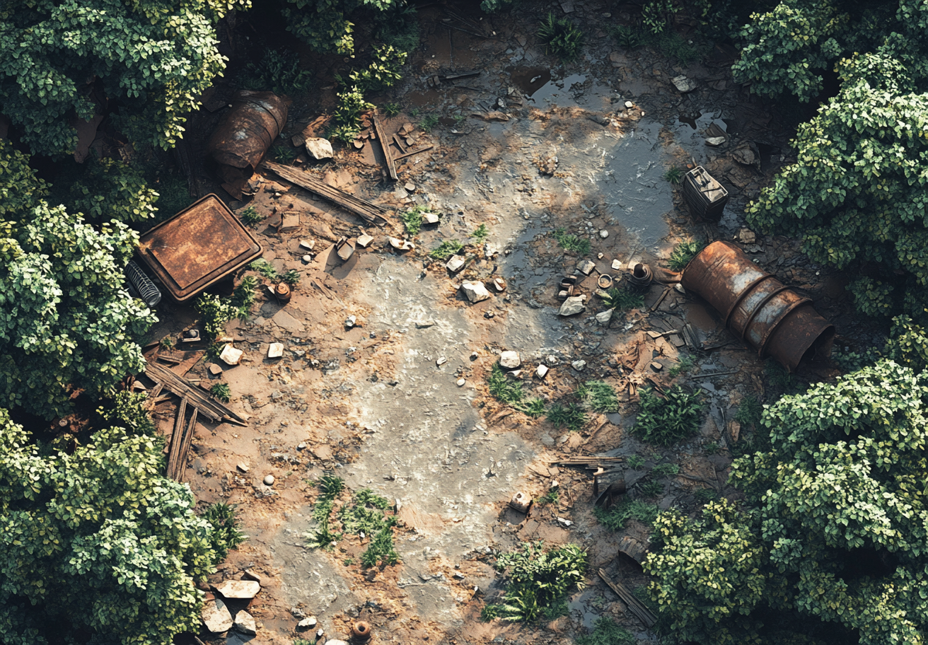 A Forest Riverbed Junkyard Battle Map