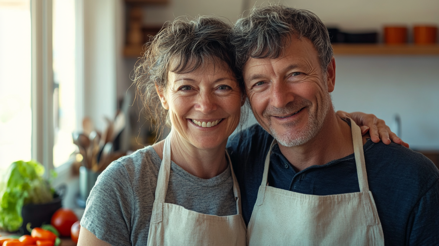 A French Couple Cooking Together in Bright Kitchen