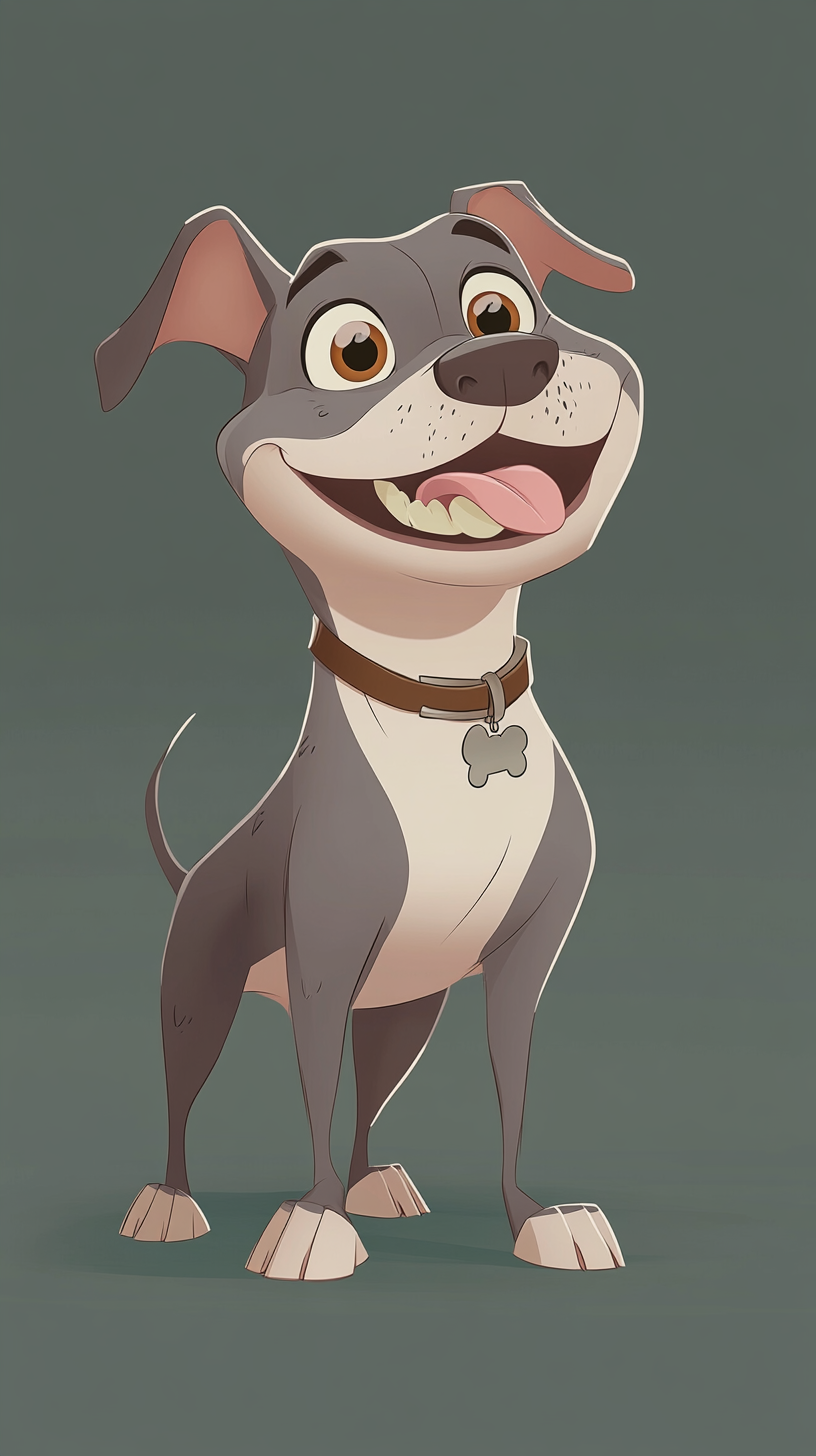 A Friendly Cartoon Pitbull Standing on Two Legs