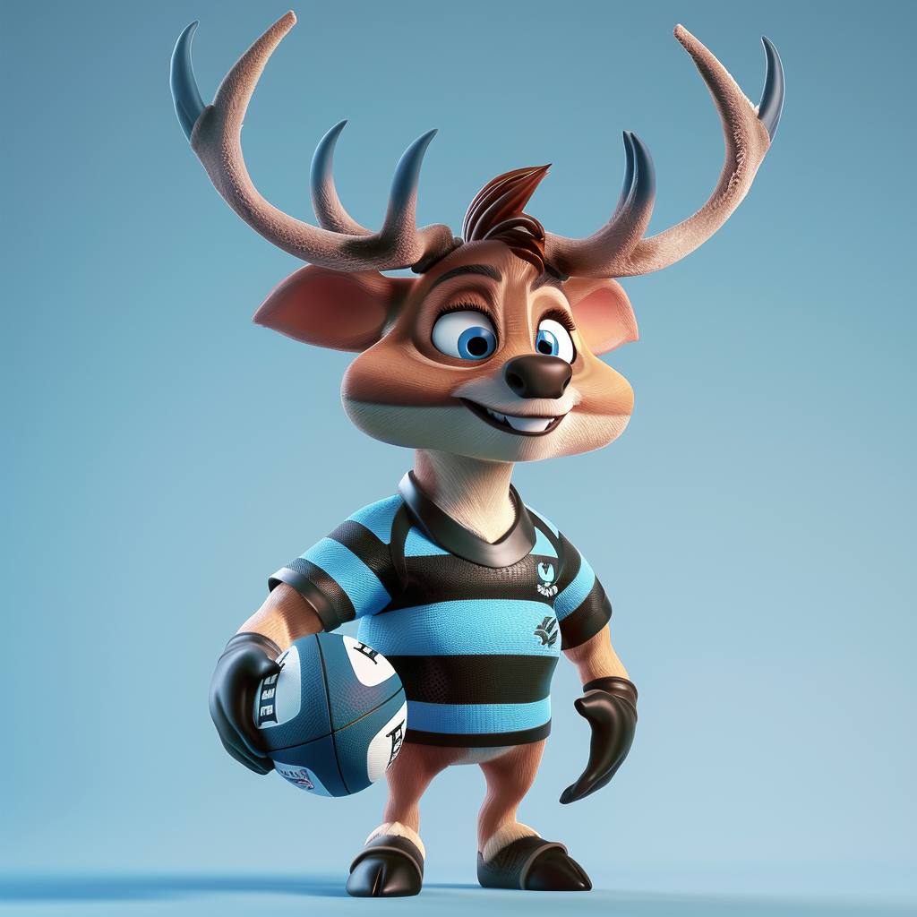 A Friendly Stag in Rugby Shirt Holding Ball