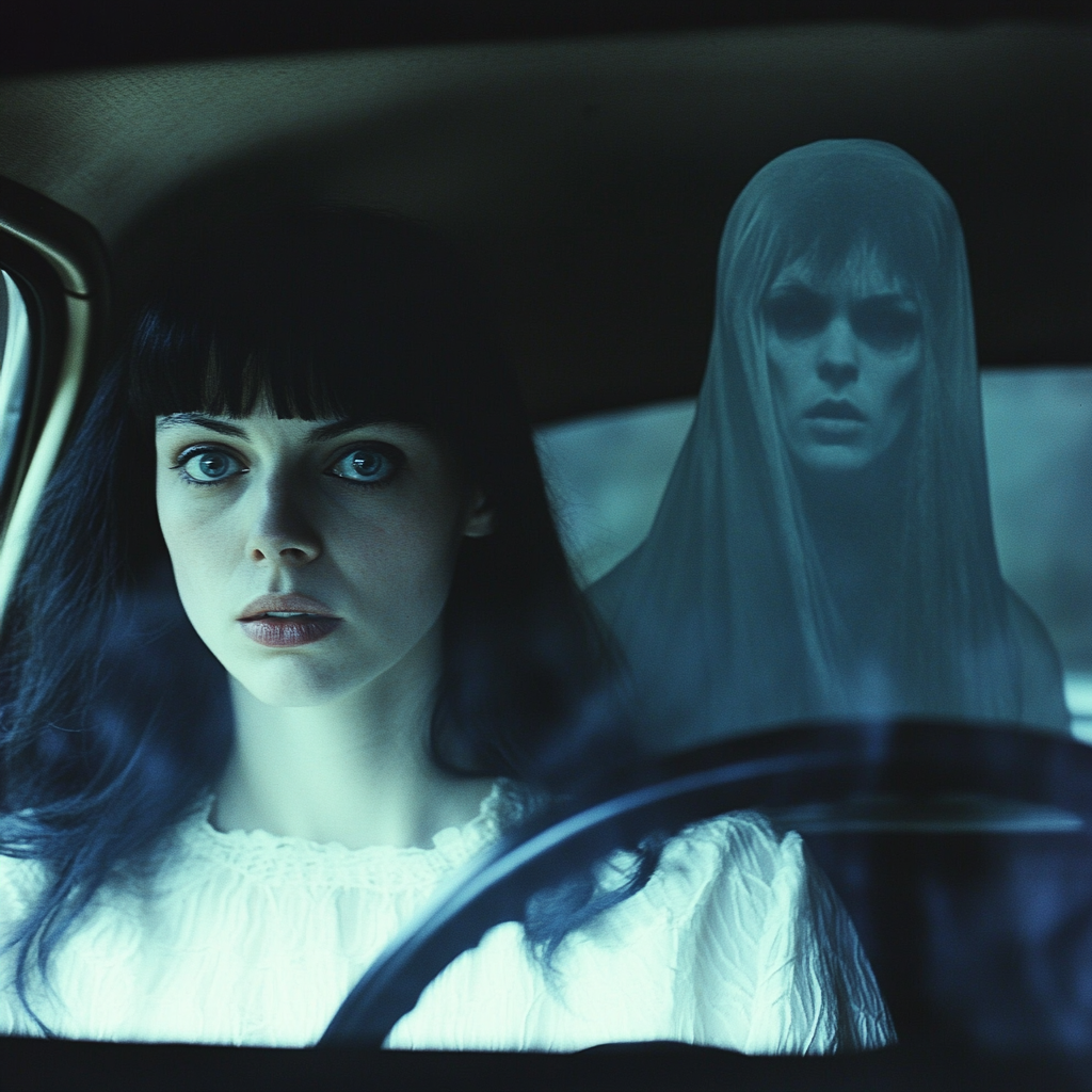 A Frightened Woman in Car Sees Ghostly Figure