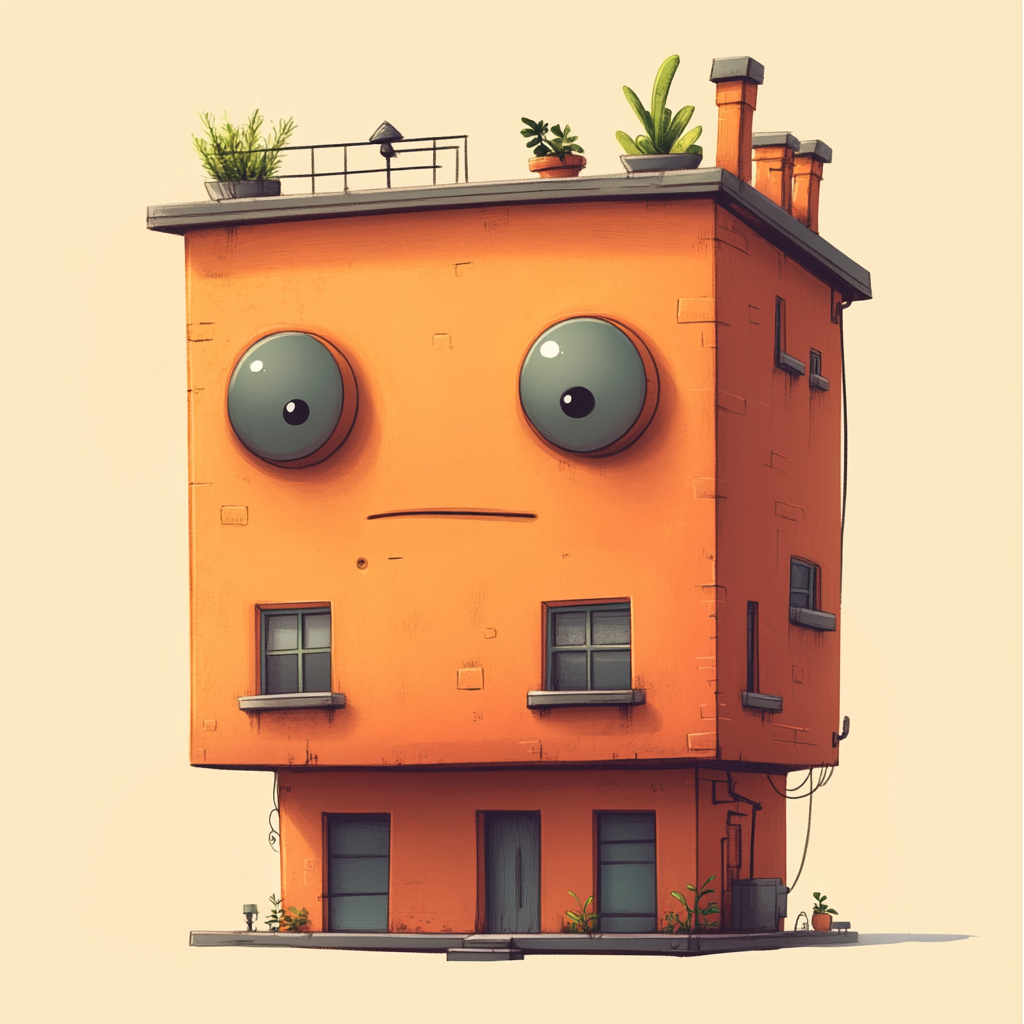 A Funny Apartment Building Character with Playful Vibe