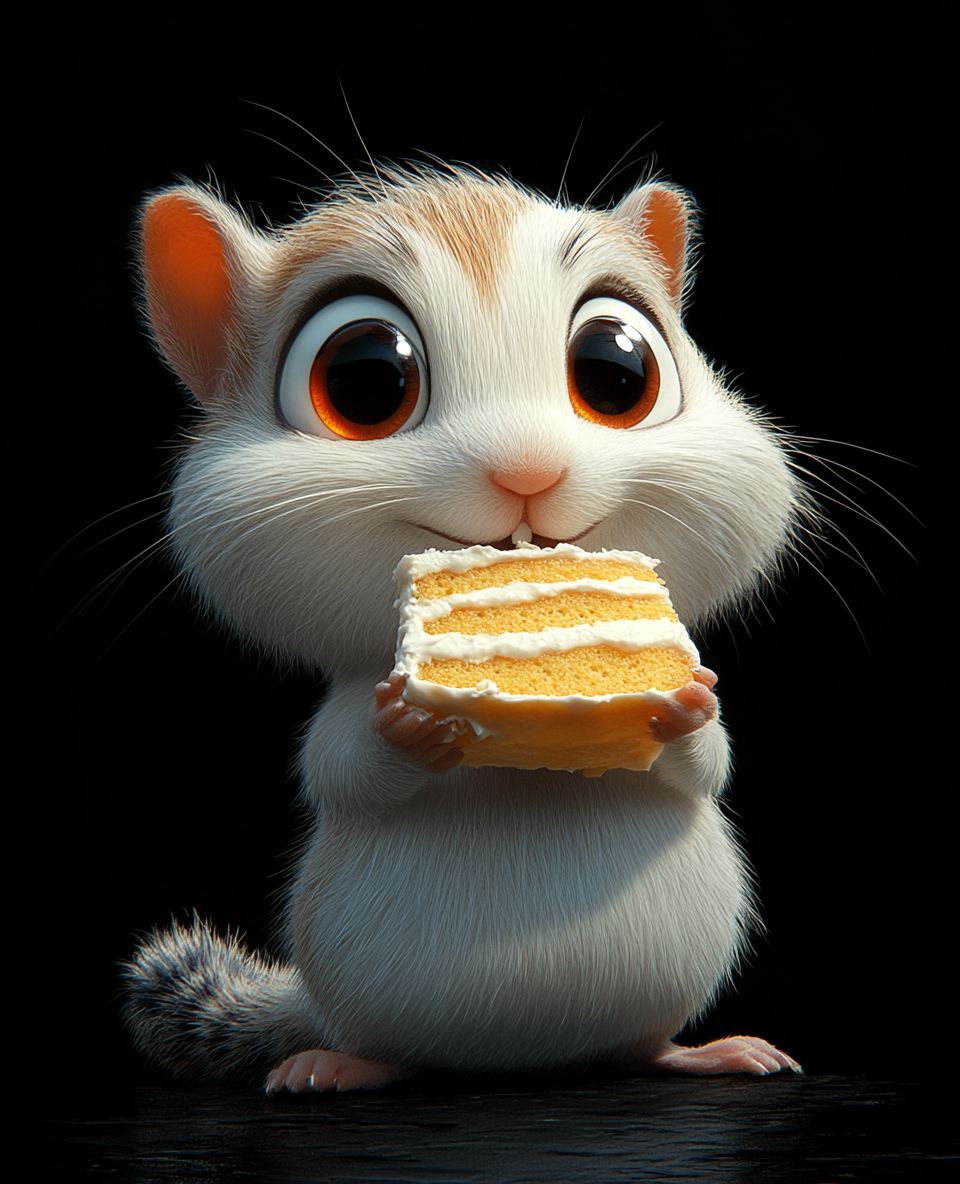 A Funny Chipmunk Pulling Cake in Cartoon Style