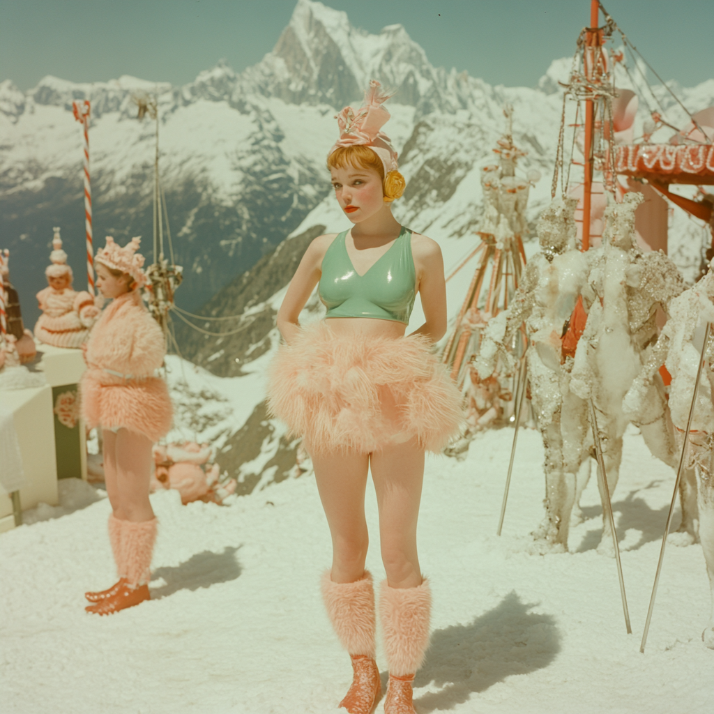 A Funny Girl in Couture at Snowy Mountains