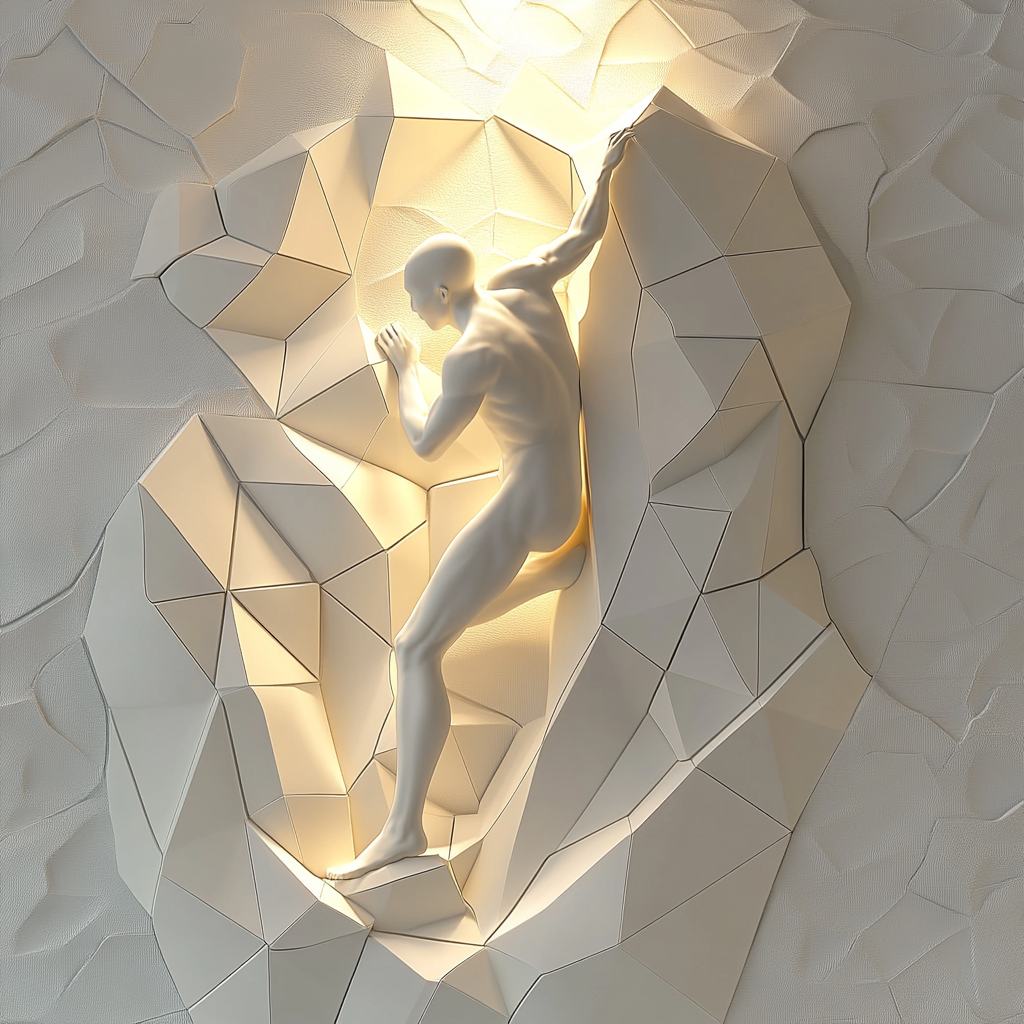 A Futuristic Athletic Man Relief Sculpture on Wall