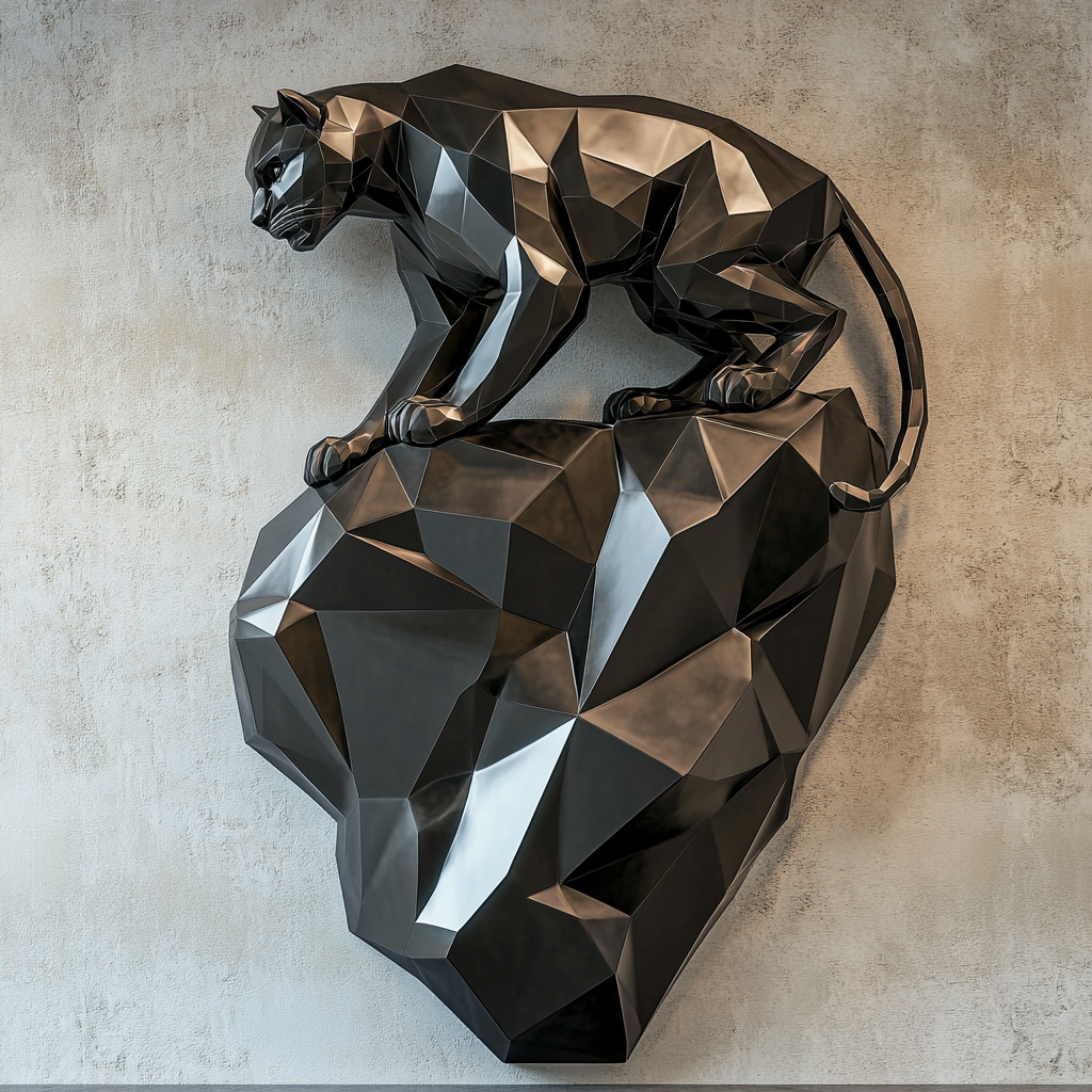 A Futuristic Panther Sculpture on Minimalistic Wall