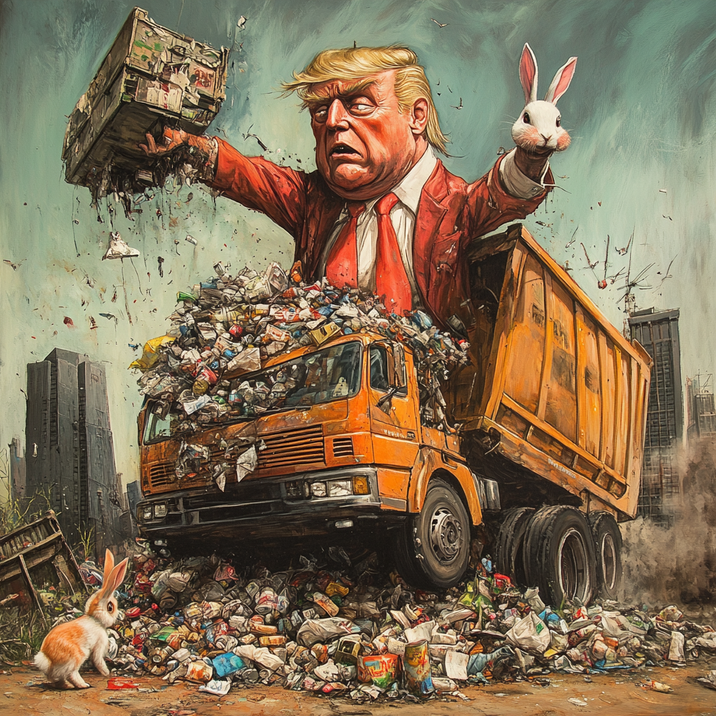 A Garbage Truck Dumping Trash on Man