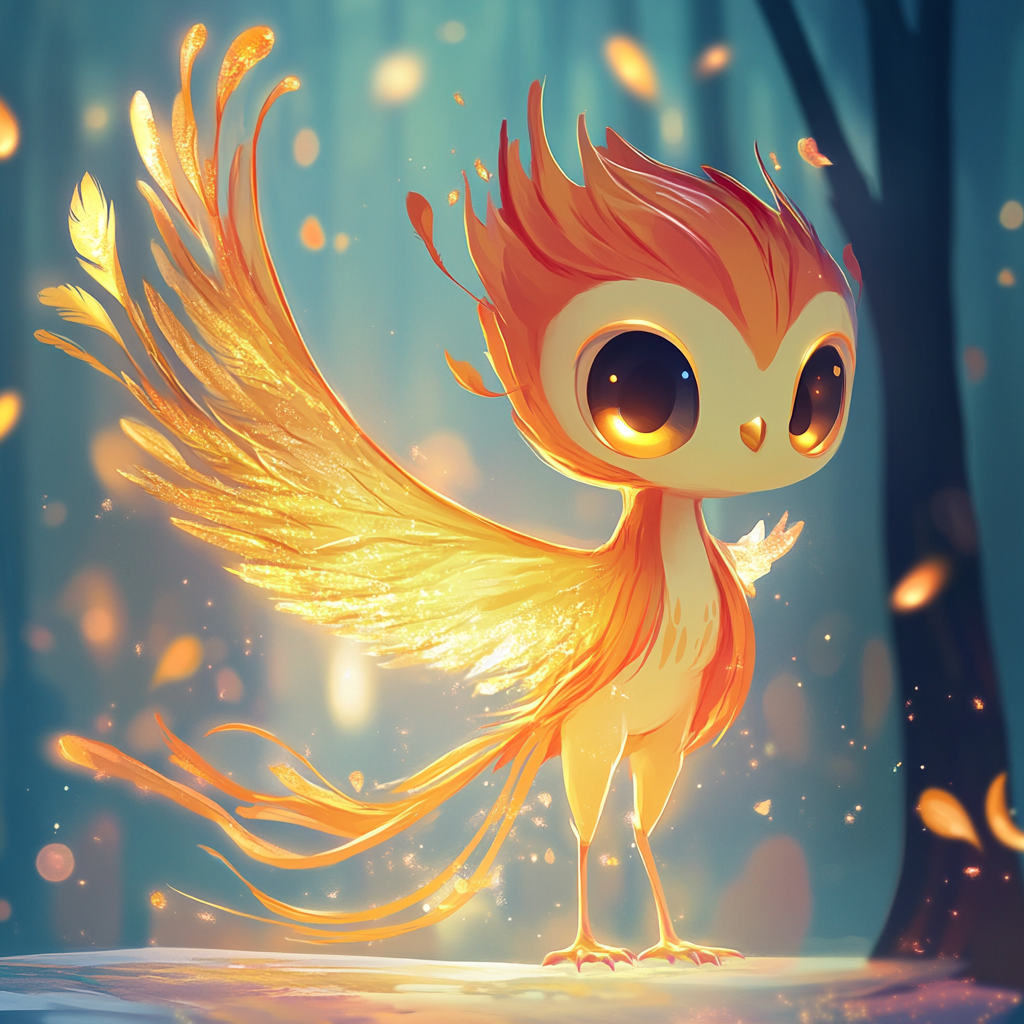 A Gentle, Glowing Phoenix in a Dreamlike World