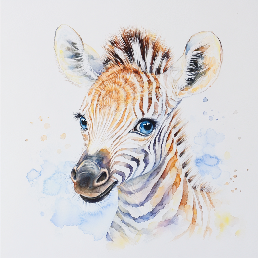 Cute Baby Zebra in Soft Watercolor