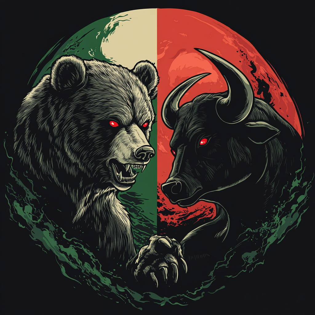 A Ghost controlling a Bear and Bull fight