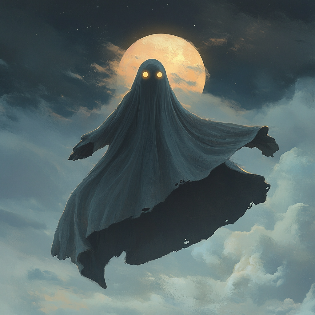 A Ghostly Spectre Flying against the Moonlit Sky