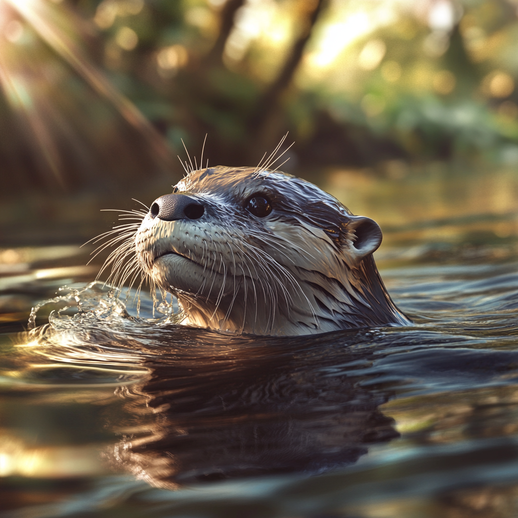 A Giant Otter Swimming in Amazon River Beauty.