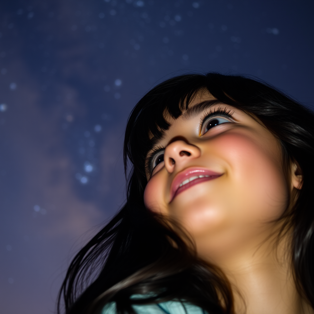 A Girl Admiring the Beautiful Night Sky