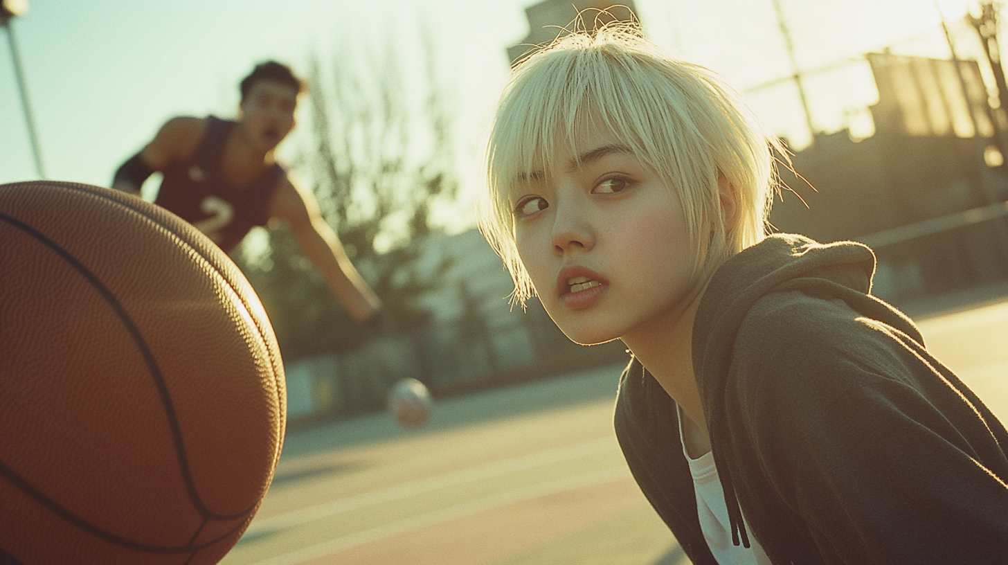 A Girl Basketball Player Evades Falling Opponent Morning