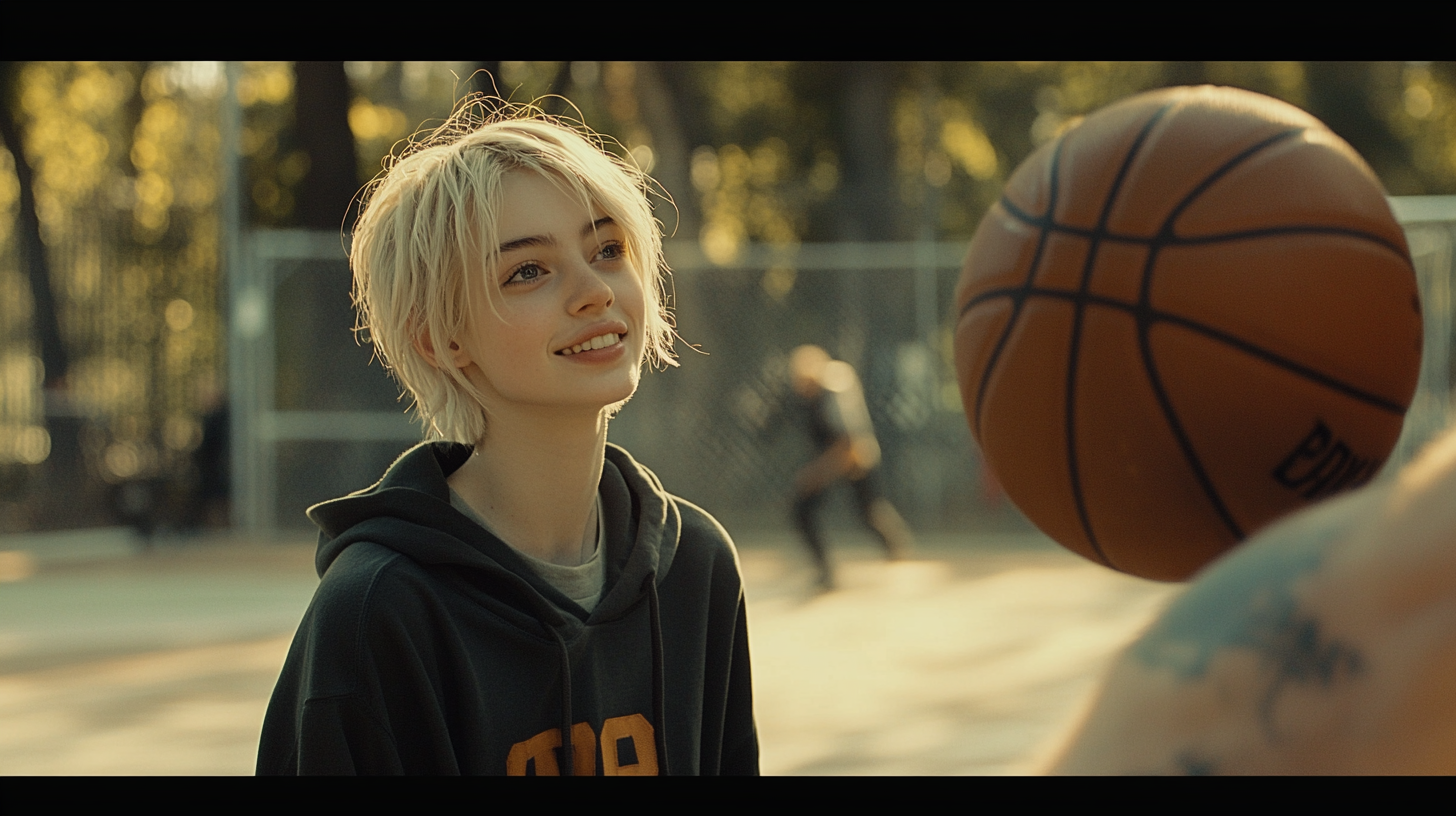 A Girl Basketballer Triumphant on Court