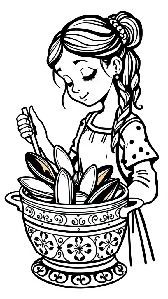 A Girl Cooking Mussels: Ancient Slavic-Style Icon