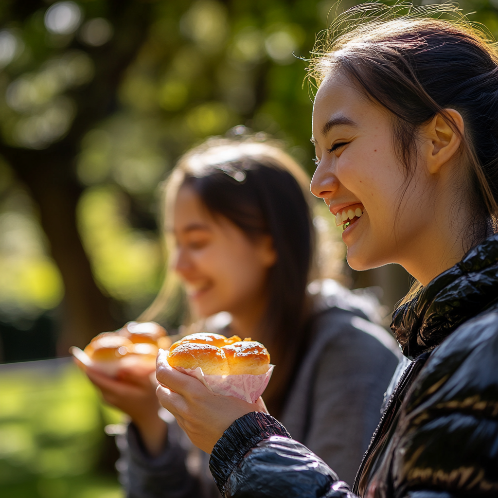 A Girl Enjoying Oval Friands in Nature