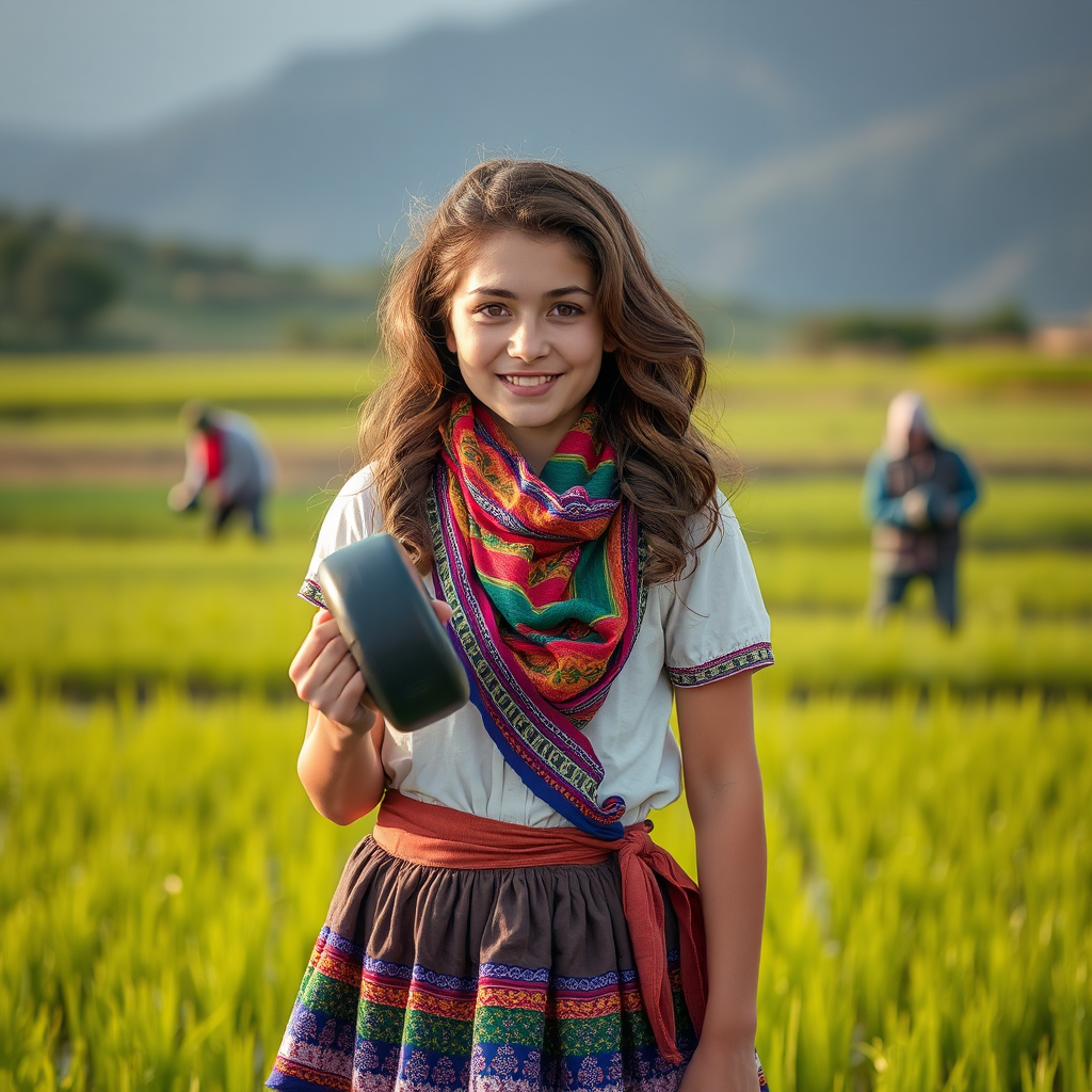 A Girl with Muscles Smiling in Iranian Dress