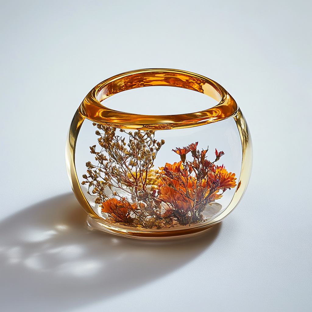 A Glass Ring With Dried Flowers and Twigs