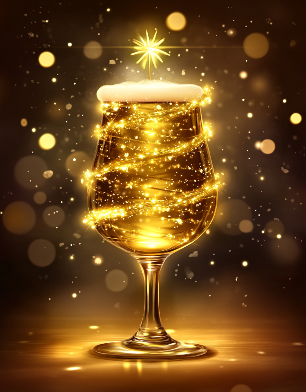 A Glass of Beer with Christmas Tree Stem