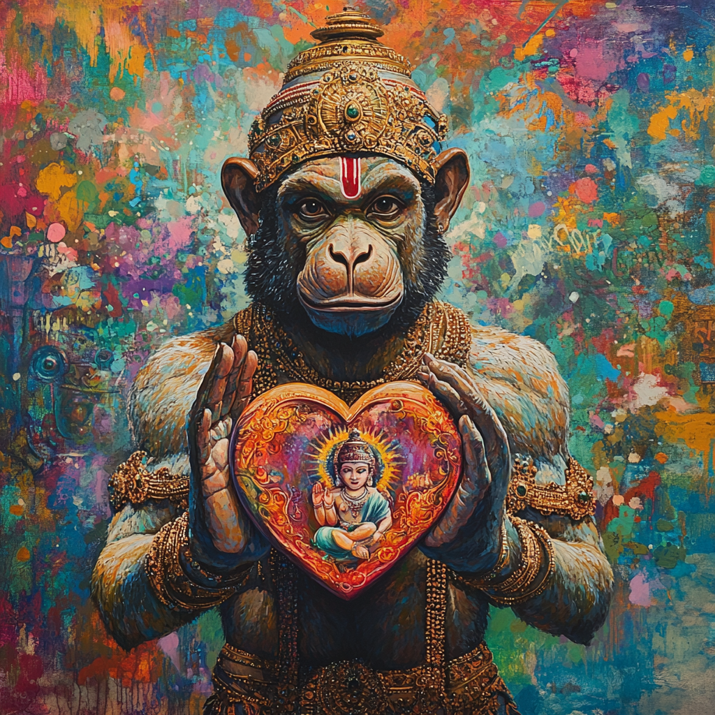 A Glowing Monkey Holds Divine Heart Painting