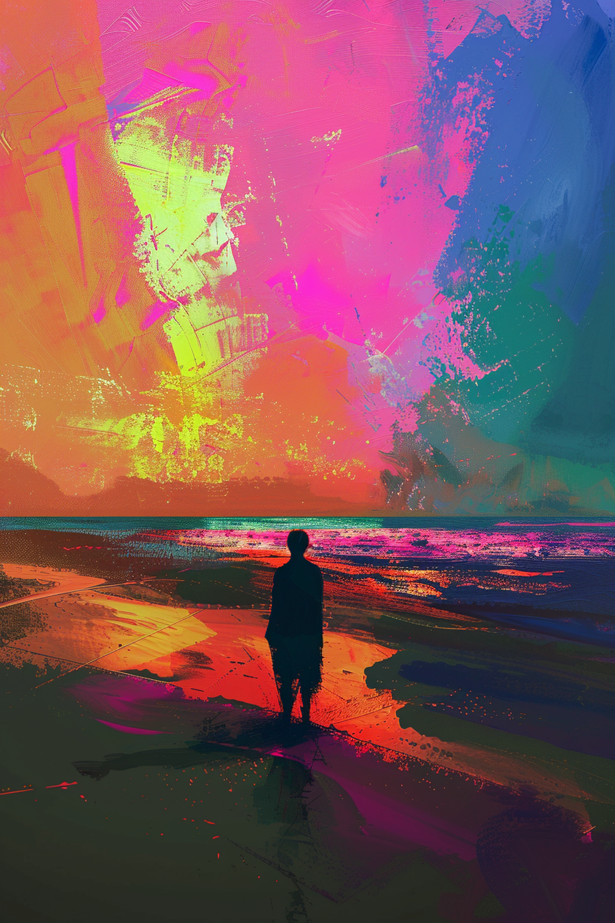 A Glowing Silhouette on Colorful Beach