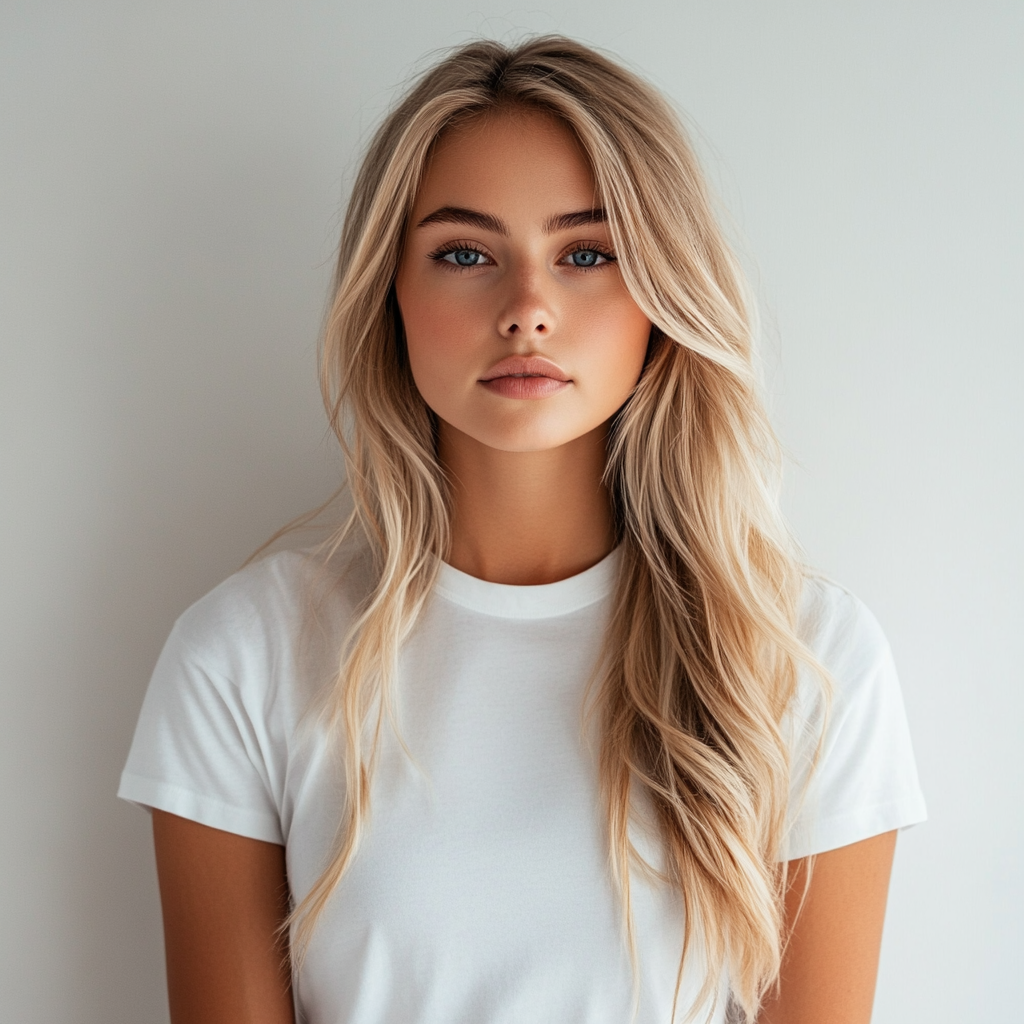 A Gorgeous Blonde Model in White T-Shirt