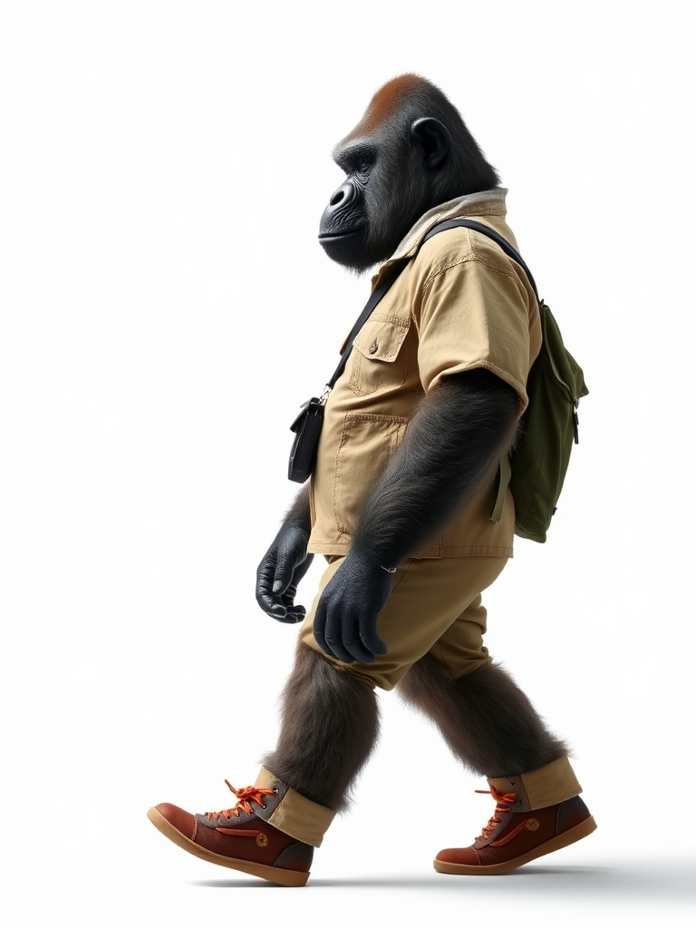 A Gorilla Walking in Street Clothes Like a Man.