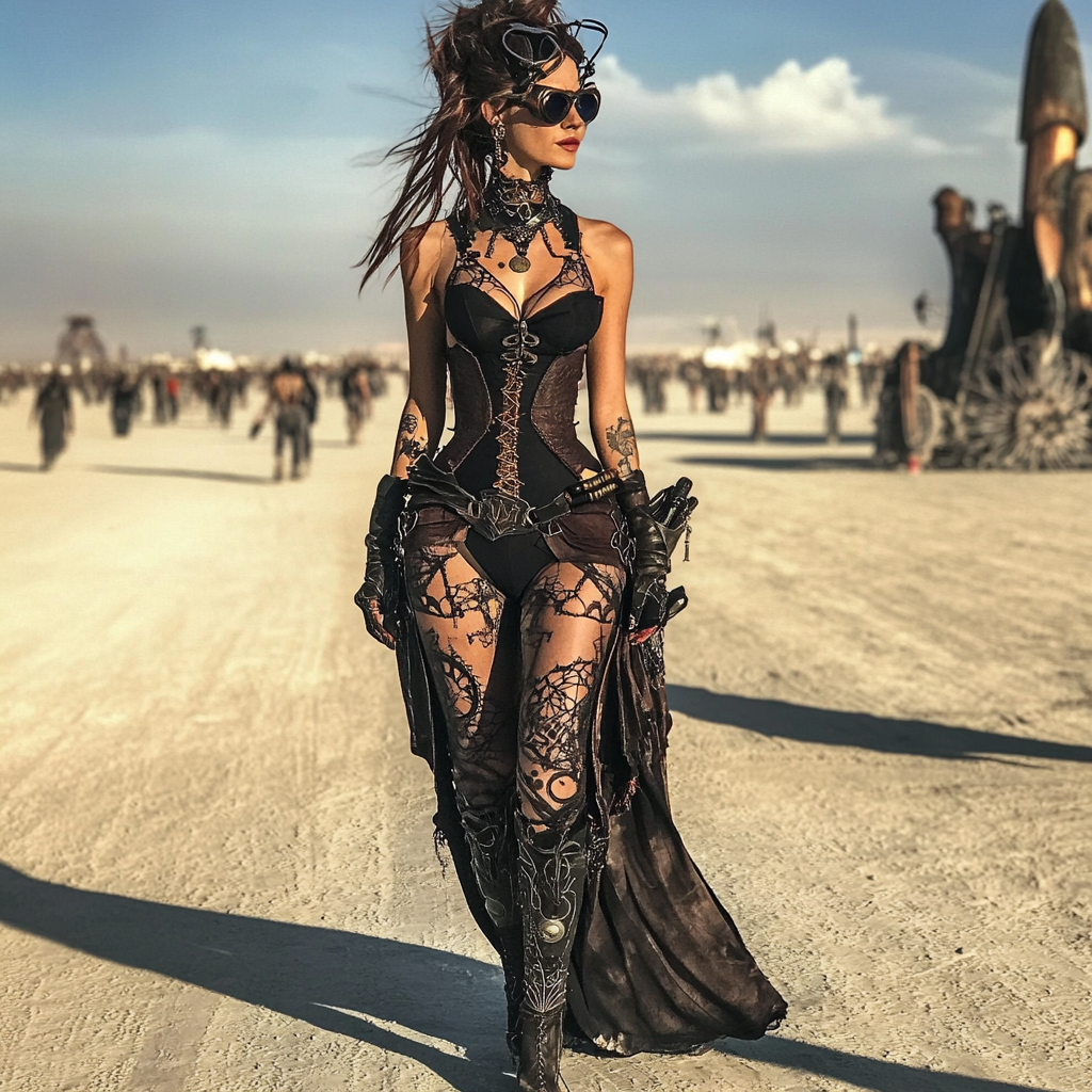 A Gothic Steampunk Outfit at Burning Man Festival