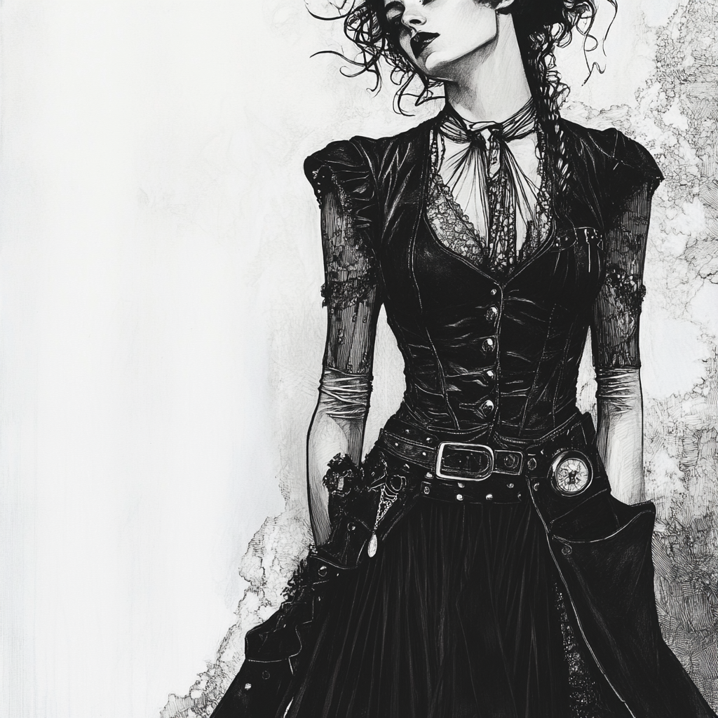 A Gothic Woman in Vintage Outfit