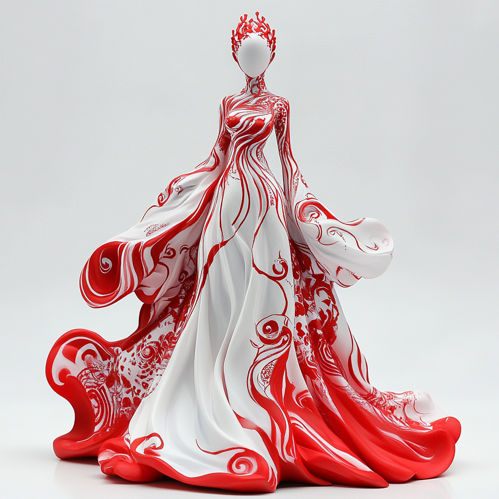 A Graceful Figure in Red and White Gown