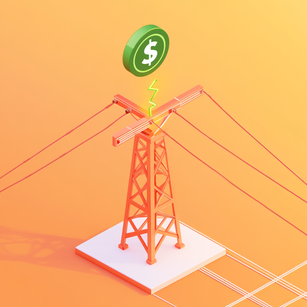 A Green Cash Symbol Over Electric Power Line