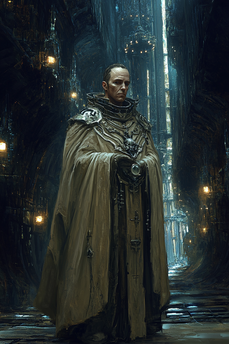 A Grimdark Male Priest in Gothic Robe Painting.