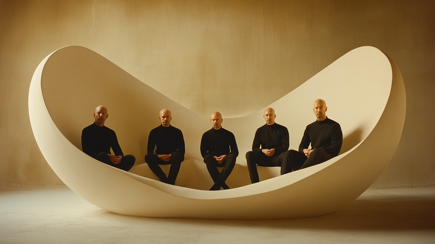 A Group of Men Sitting in Abstract Creamy Space