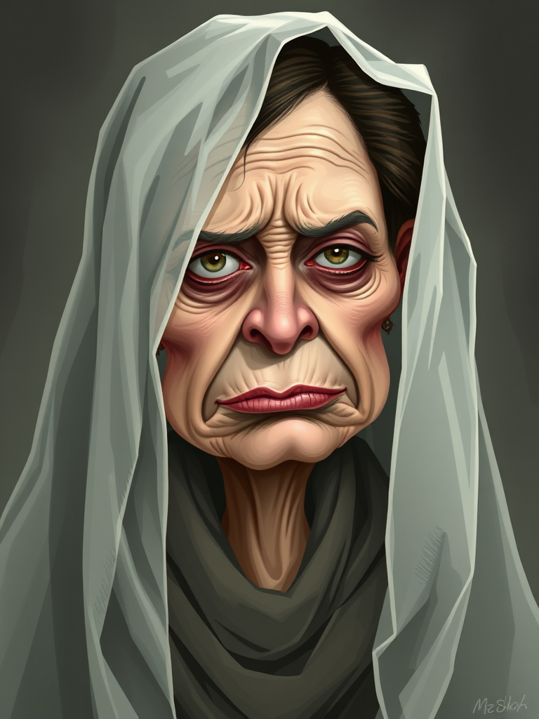 A Grumpy, Veiled Woman Caricature