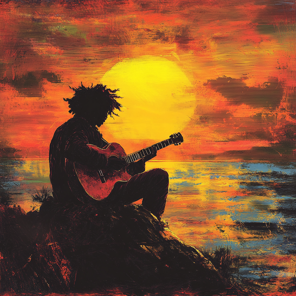 A Guitar Playing Musician on Sunset Rock