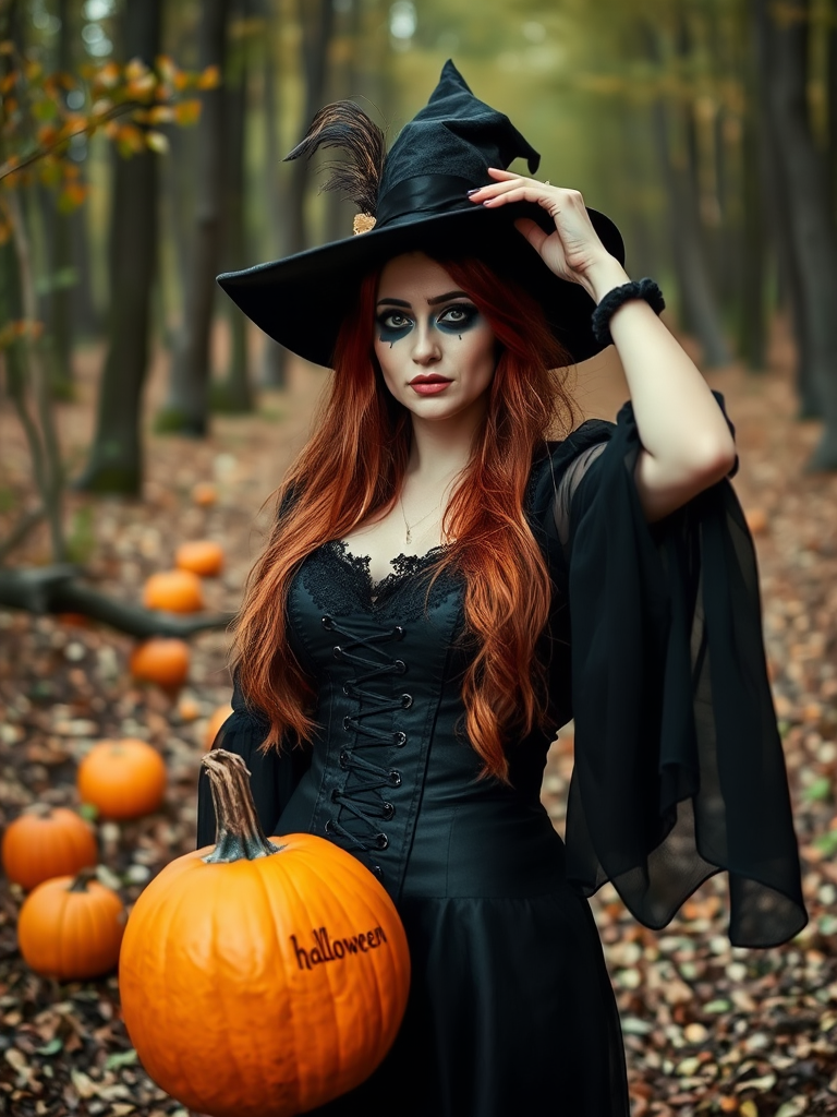 A Halloween Witch in Spooky Woods