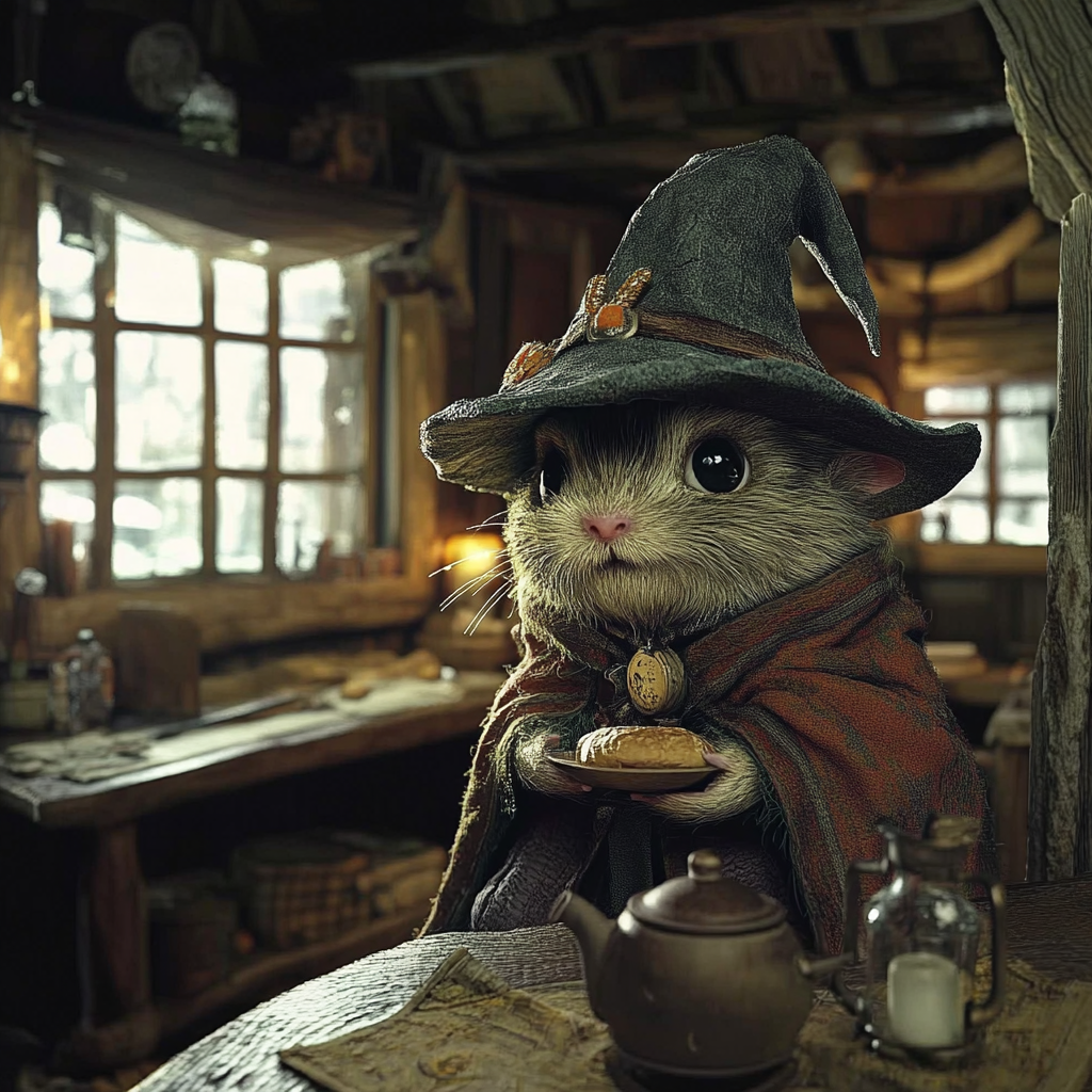 A Hamster Wizard in 1950's Fantasy Movie Cabin