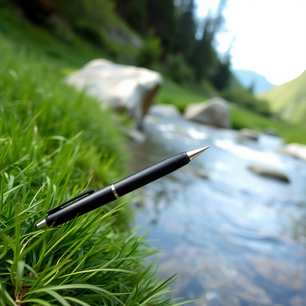 A Handpen on Green Grass by Clear River