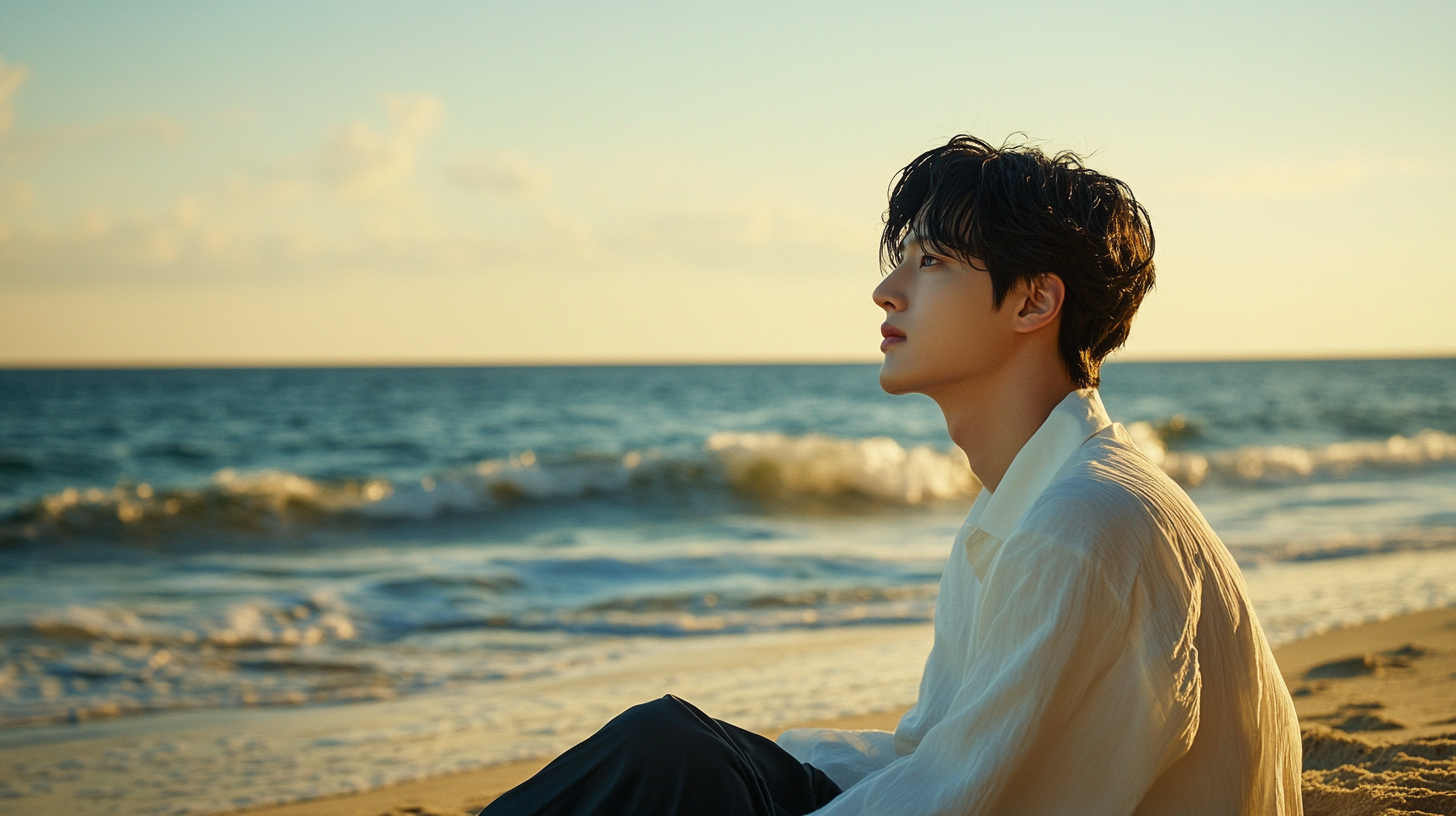 A Handsome Man Contemplating on a Beach