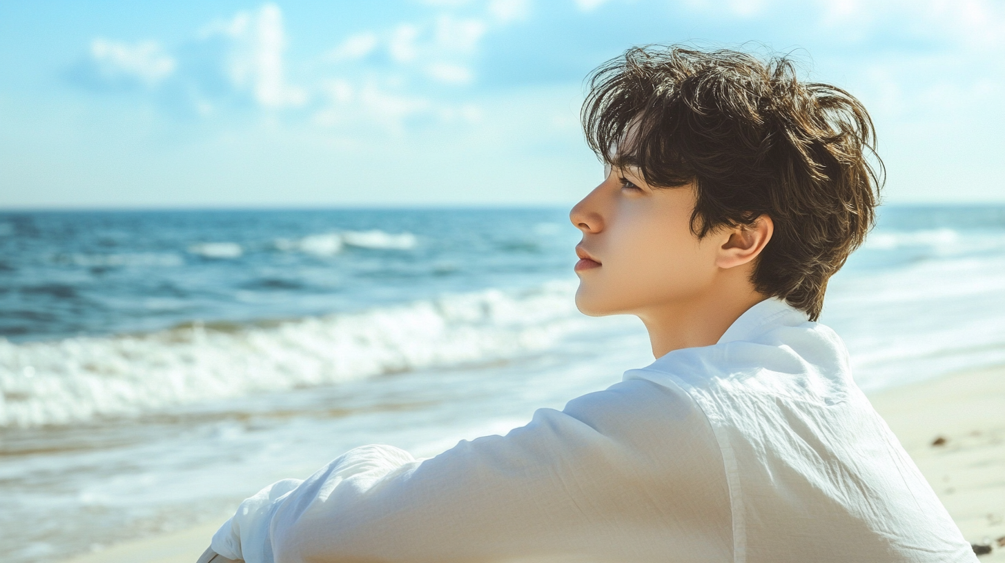 A Handsome Man Contemplating on the Beach