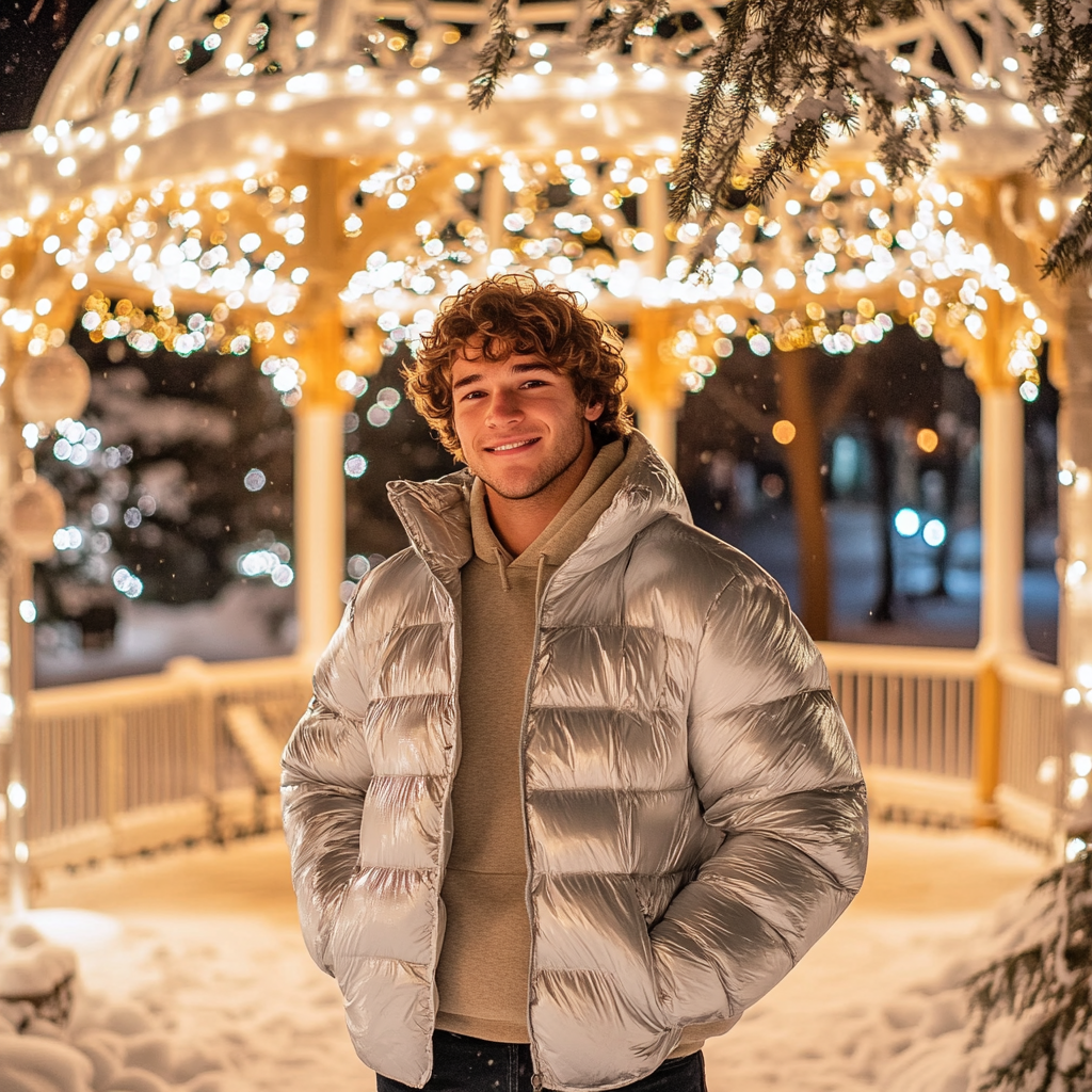 A Handsome Man in Snowy Gazebo