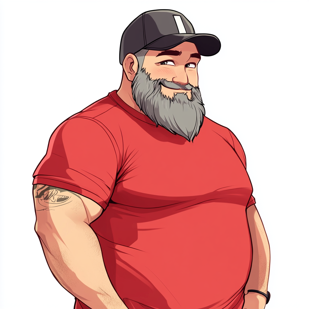 A Happy, Overweight Man in Cute Anime Style