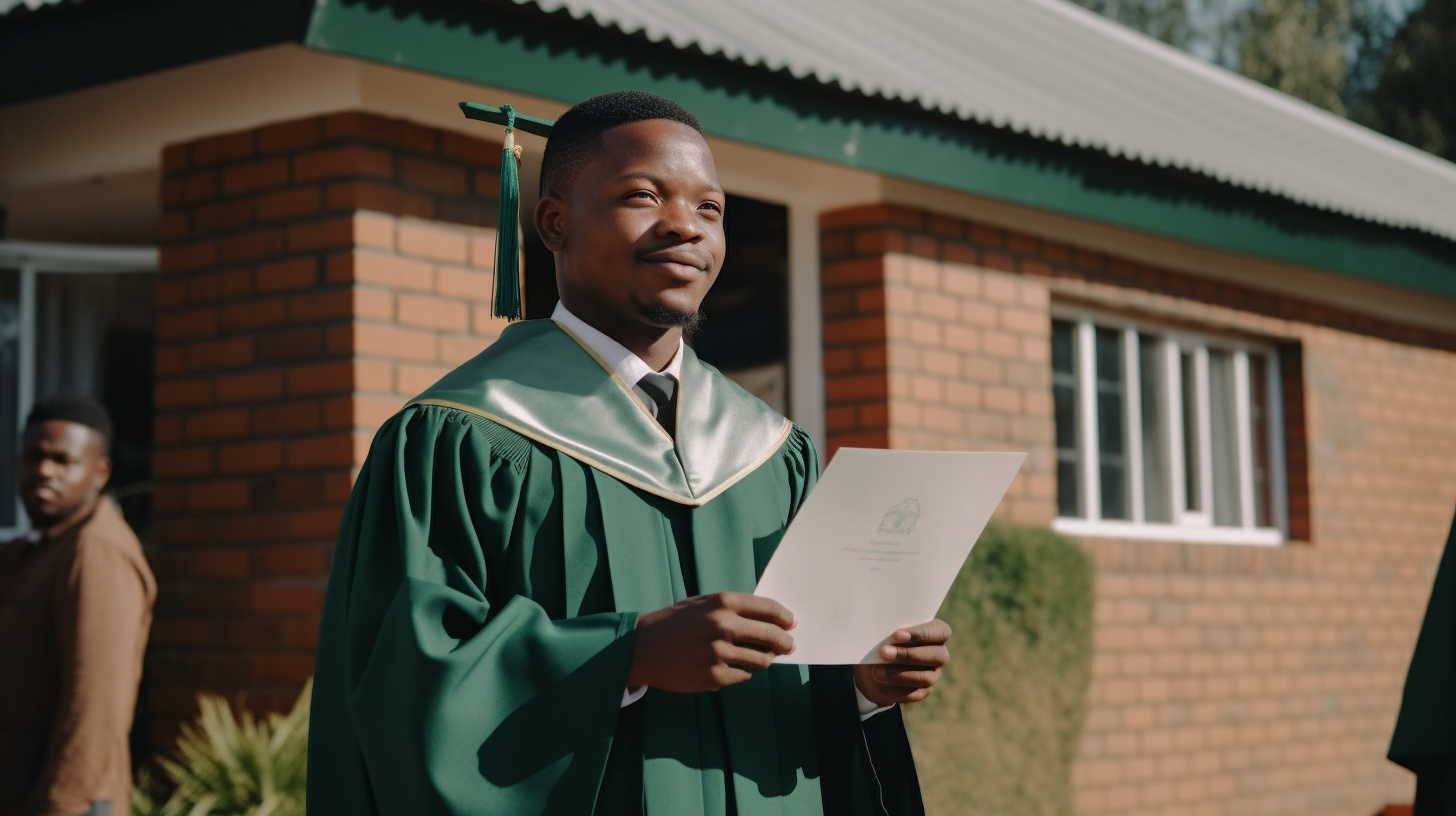 A Happy African Man Graduating in Green Robe