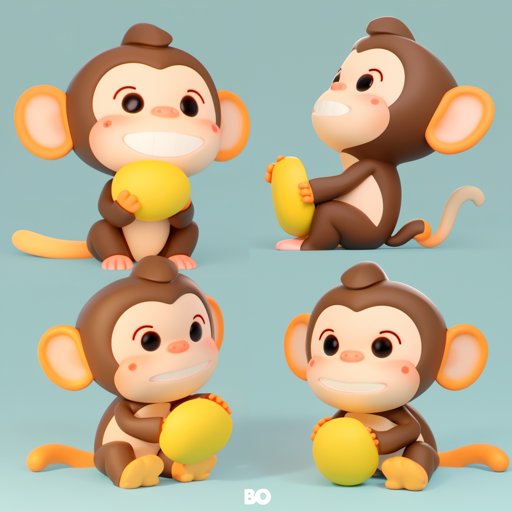 A Happy Baby Monkey Plushie in Dynamic Pose