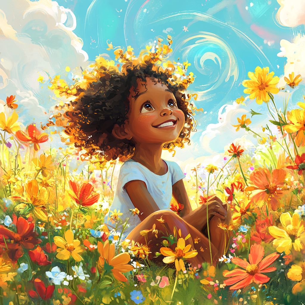 A Happy Black Girl in Flower Field