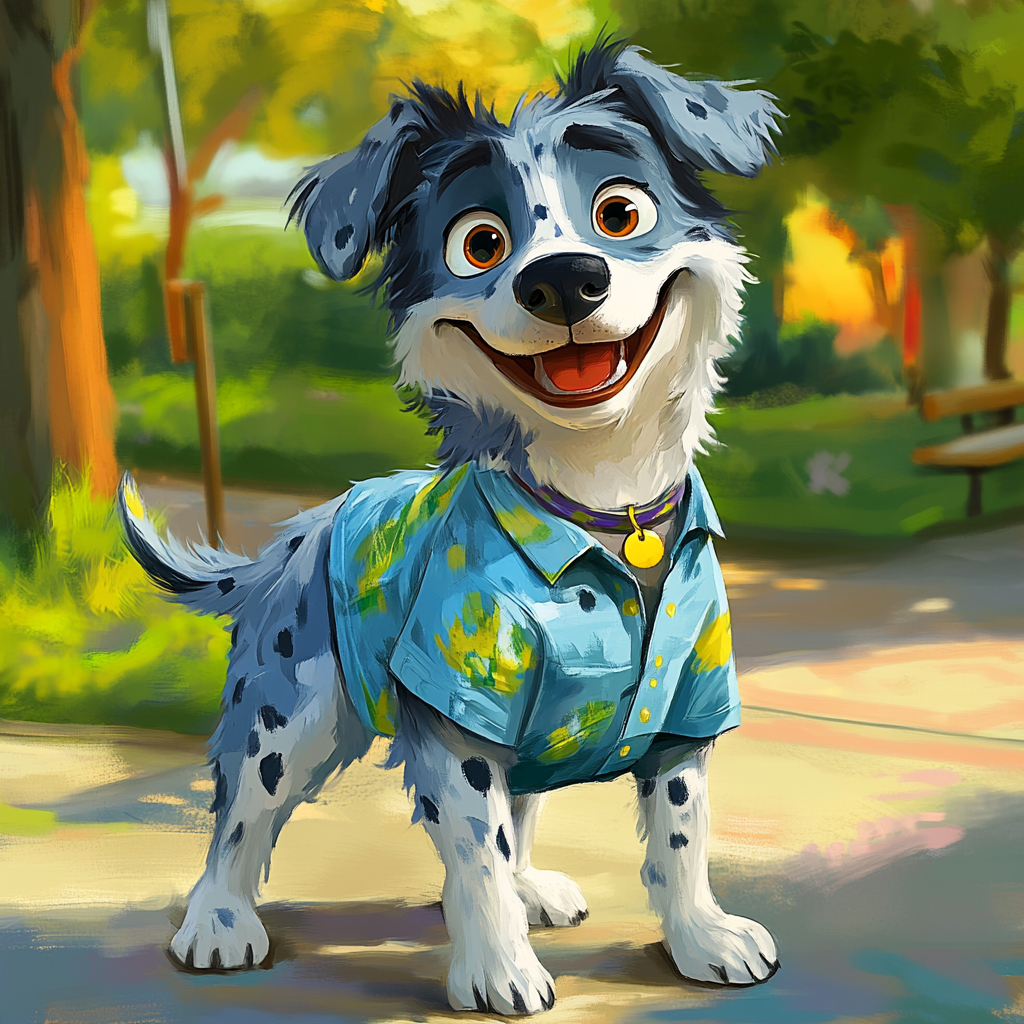 A Happy Blue Dog in a Colorful Park